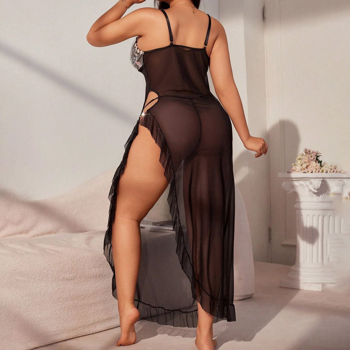 Plus size split slit lace maxi chemise, photo 5