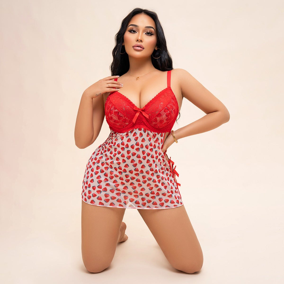 Plus size strawberry print lace chemise, photo 8