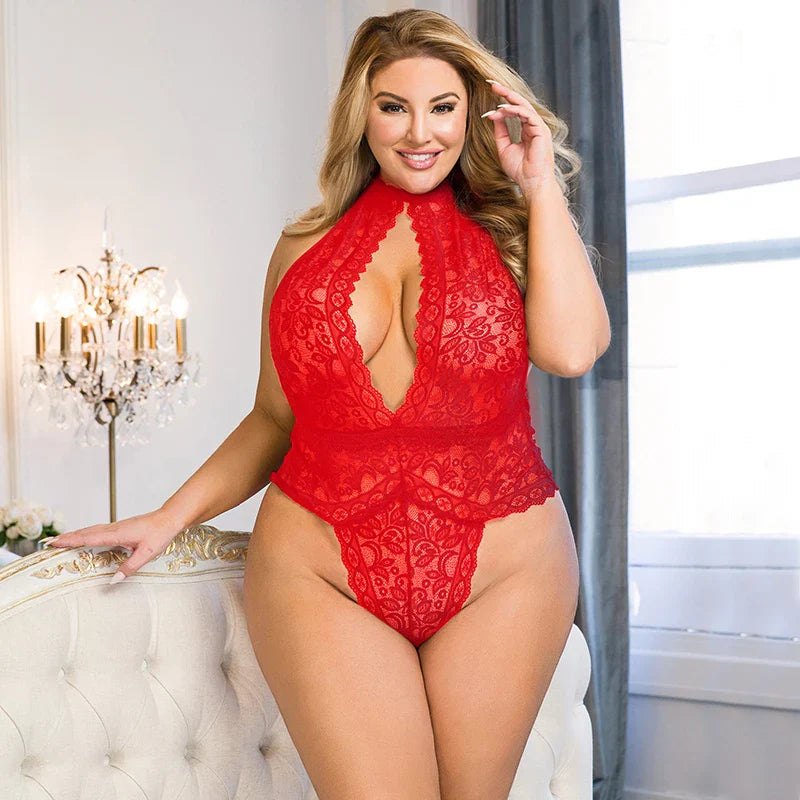 Red plus size stretch lingerie set