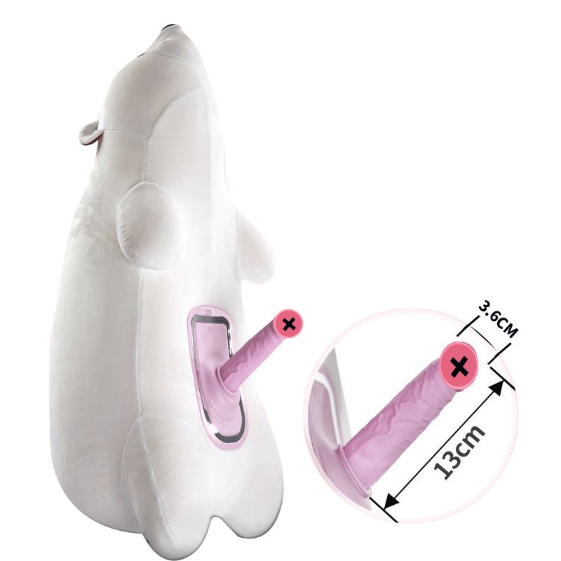 White plush bear pillow with hidden heated dildo