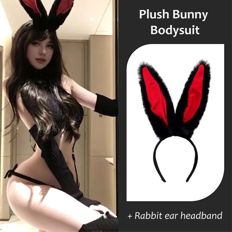 Black & Headband plush bunny cosplay bodysuit
