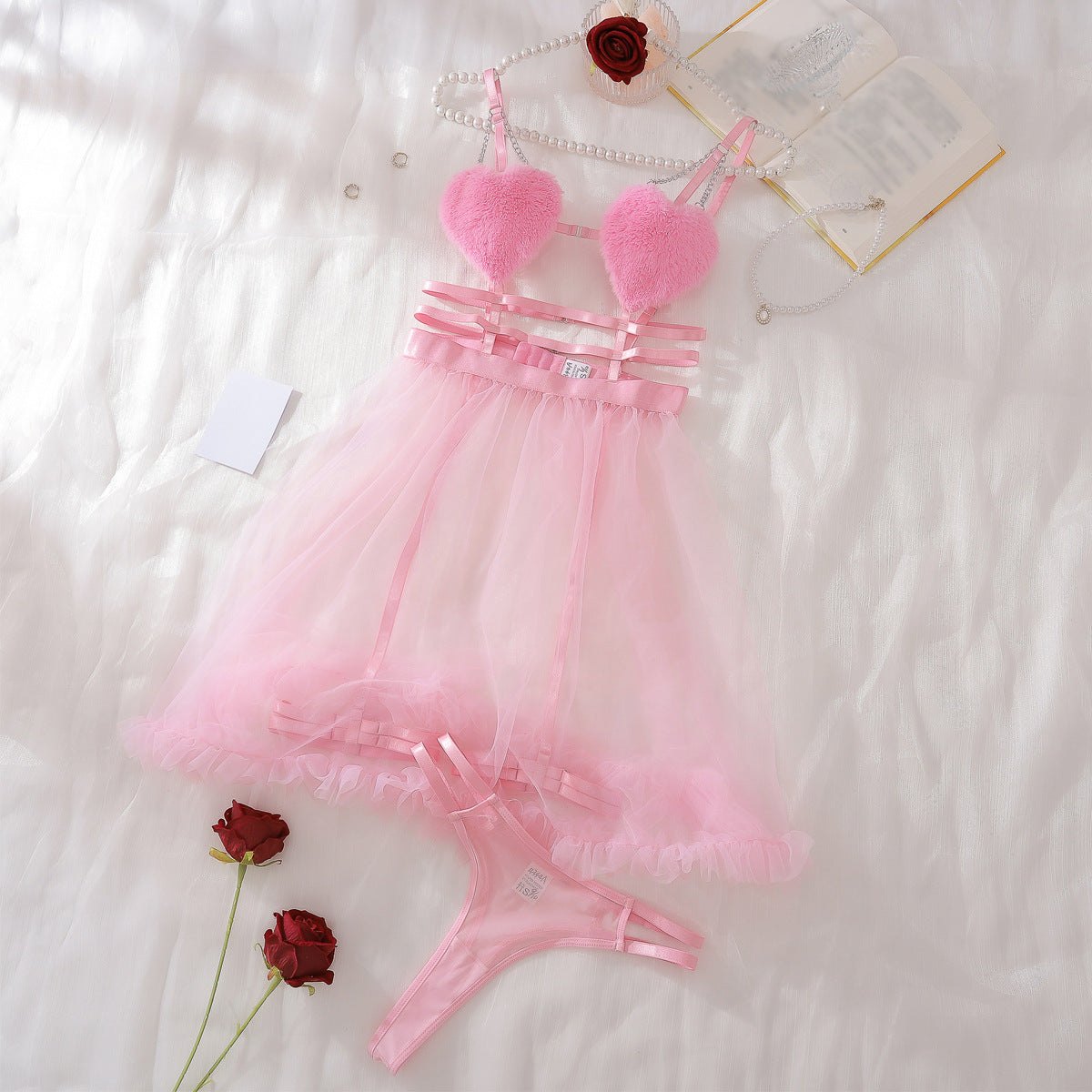 Plush heart bra sheer mesh skirt set, photo 7