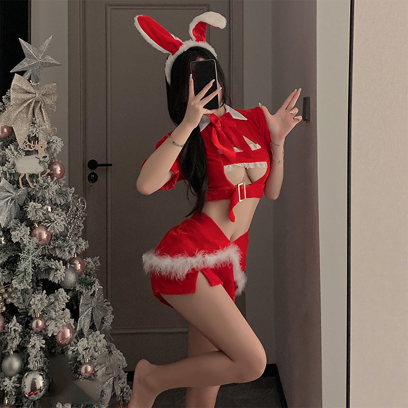 Red plush velvet bunny girl costume