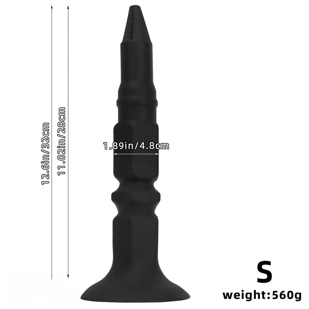 Black pointed tip ridged silicone butt plug
