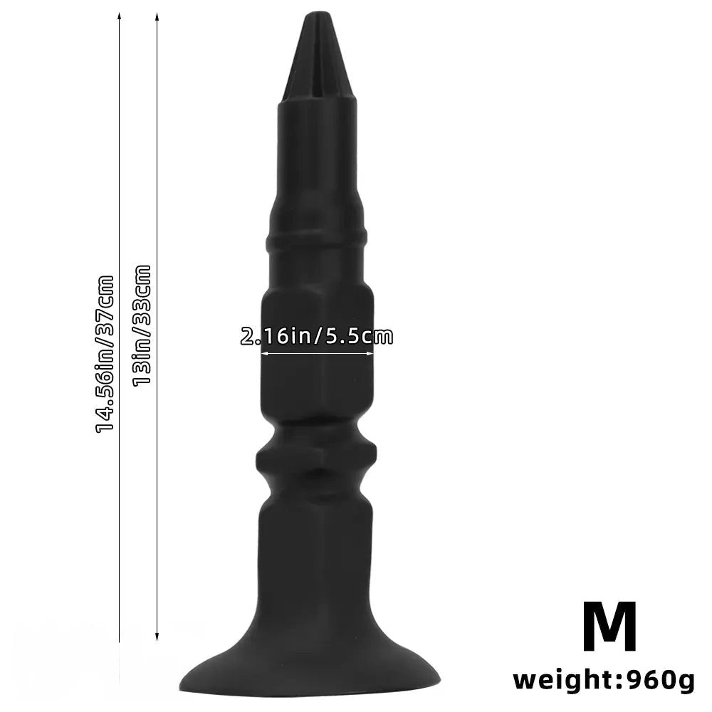 Black pointed tip ridged silicone butt plug