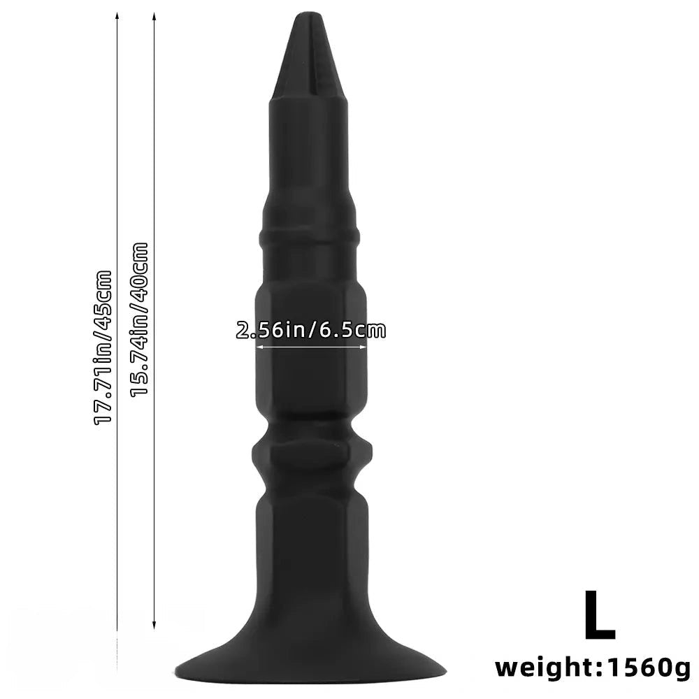 Black pointed tip ridged silicone butt plug