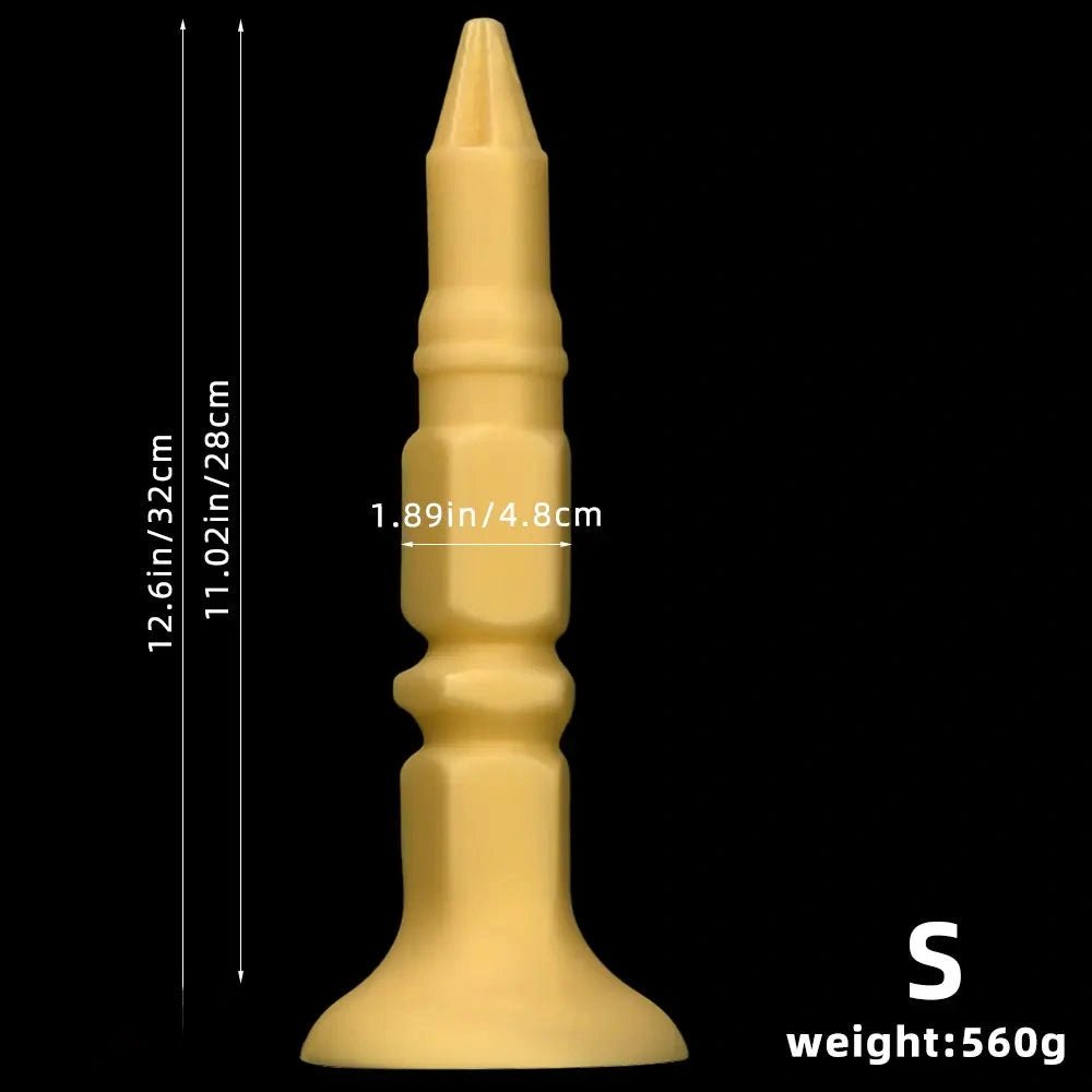 Gold pointed tip ridged silicone butt plug