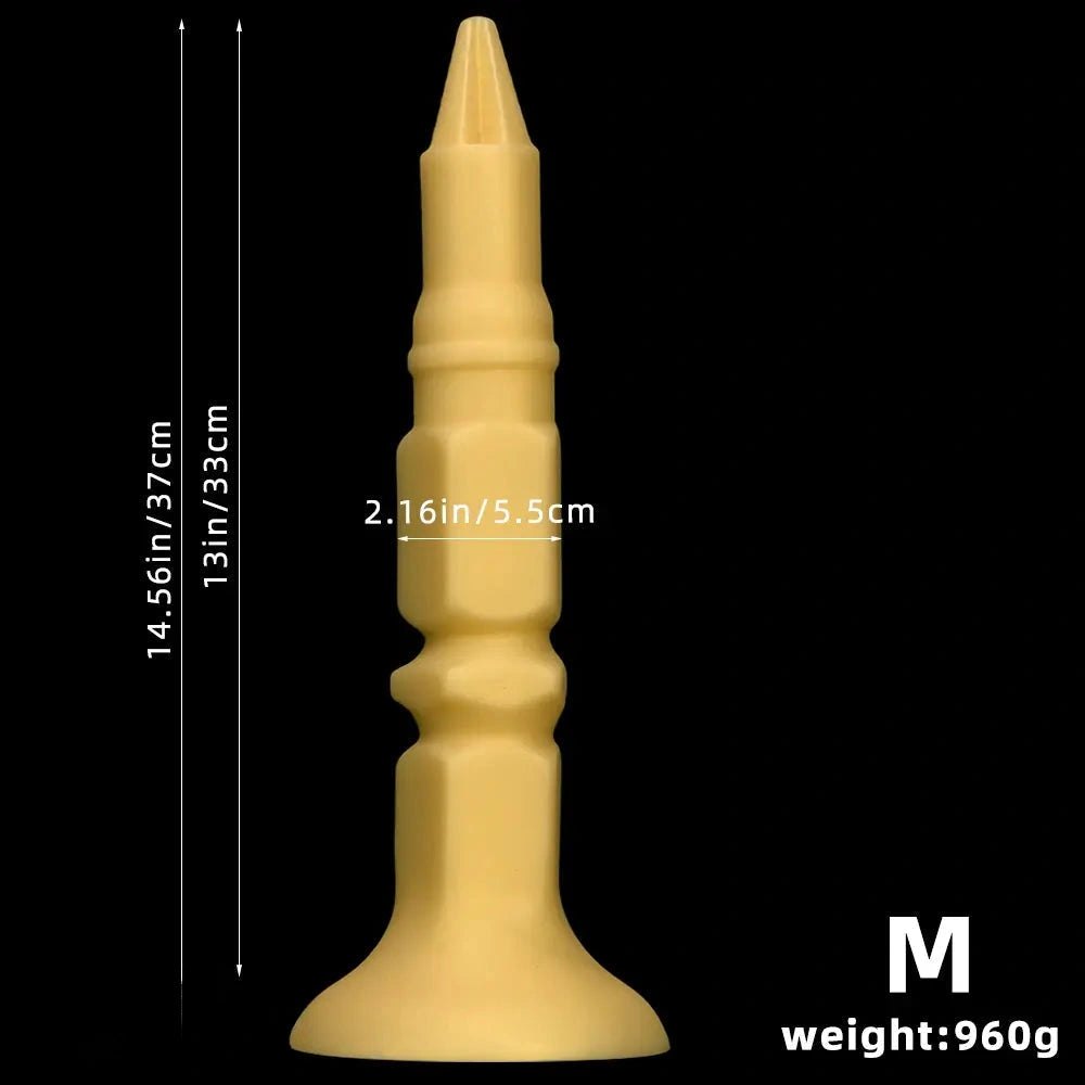 Gold pointed tip ridged silicone butt plug