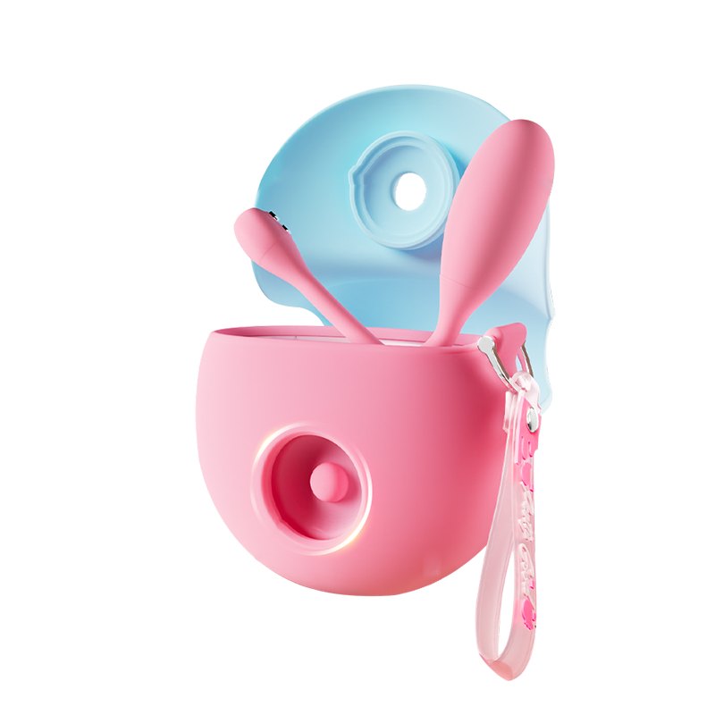 Pink and blue clit sucking vibrator with case, photo 1
