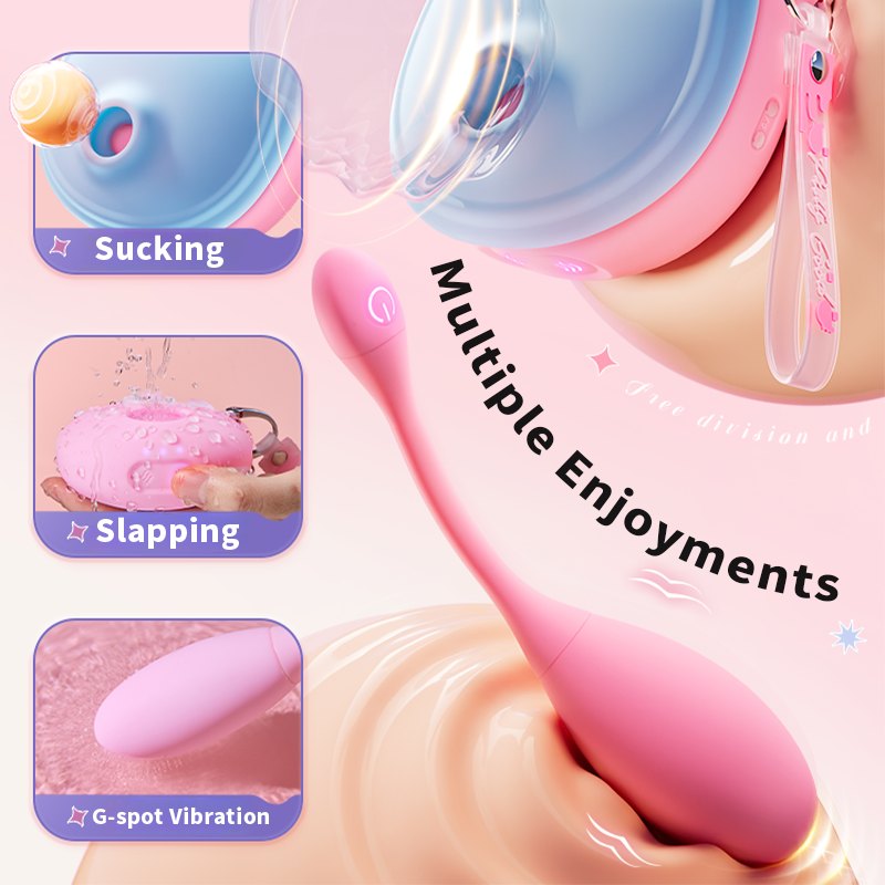 Pink and blue clit sucking vibrator with case, photo 3