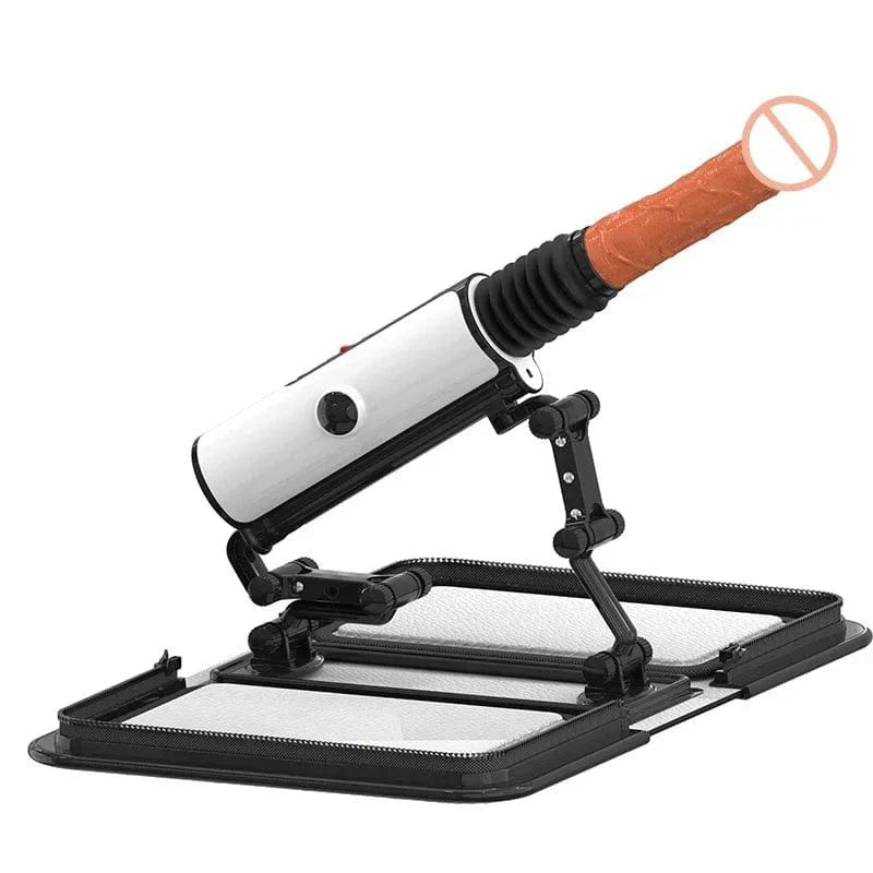 White portable case-style thrusting sex machine