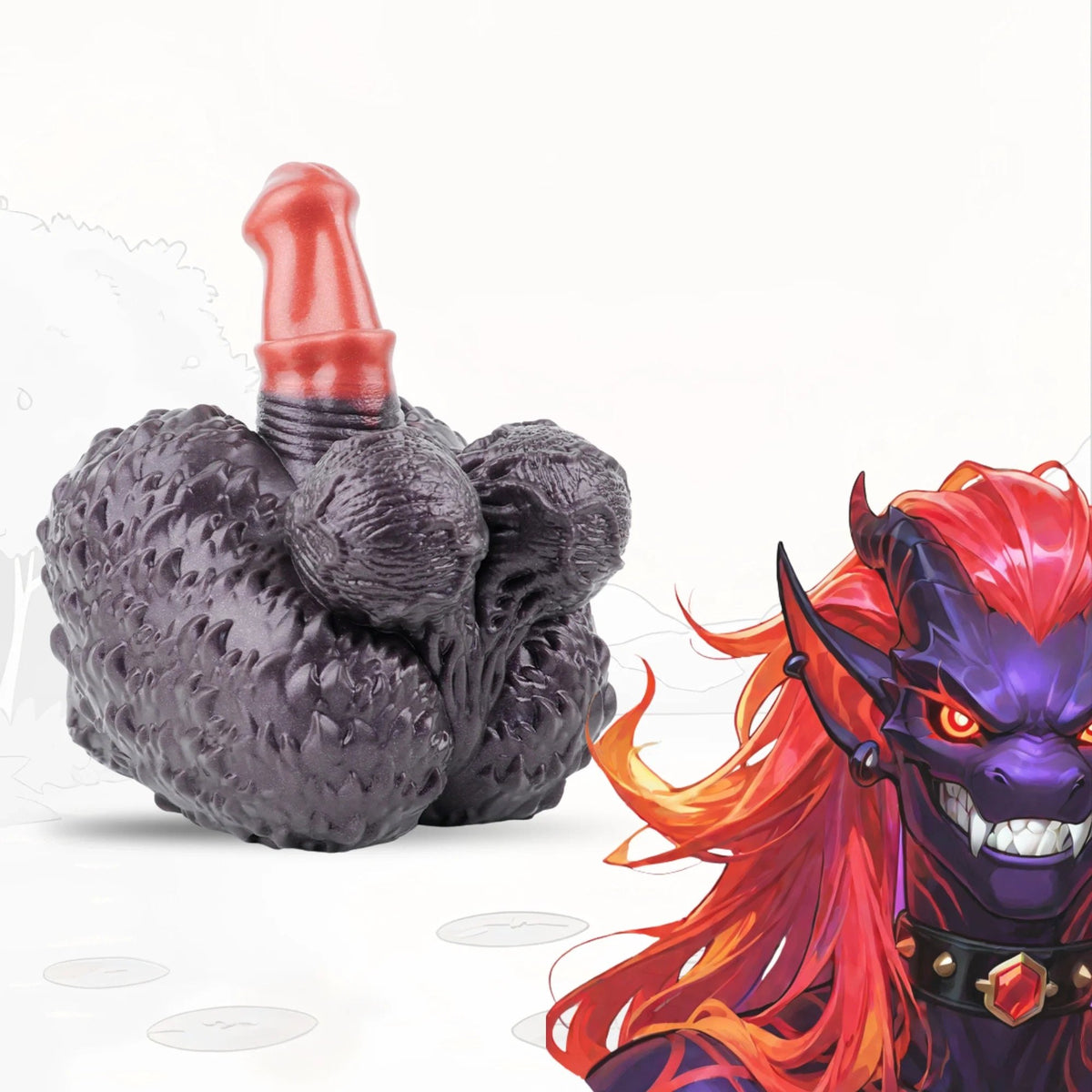 Dark violet-black nodular primate fantasy masturbator with red shaft, photo 1