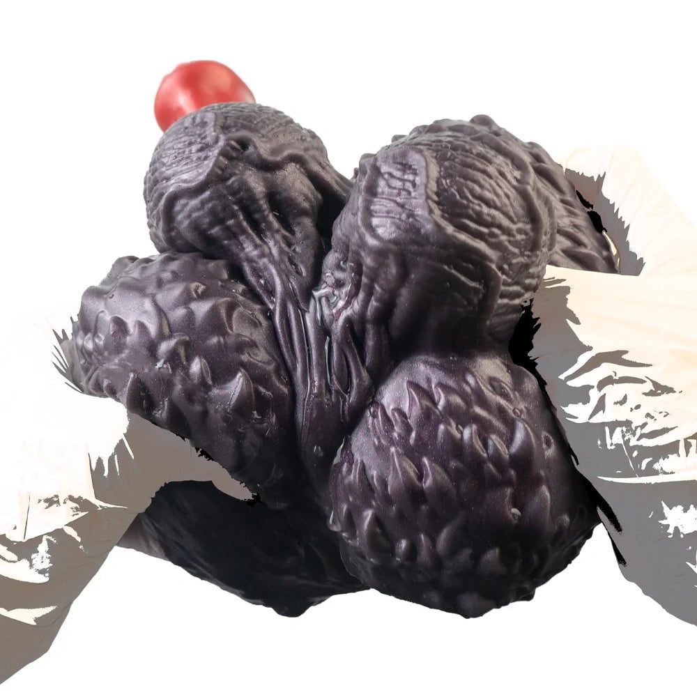 Dark violet-black nodular primate fantasy masturbator with red shaft, photo 10