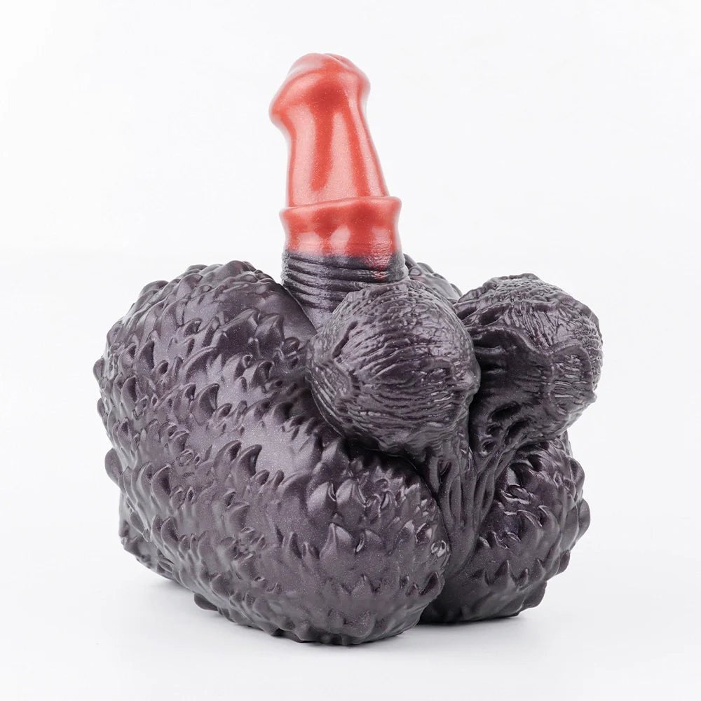 Dark violet-black nodular primate fantasy masturbator with red shaft, photo 4