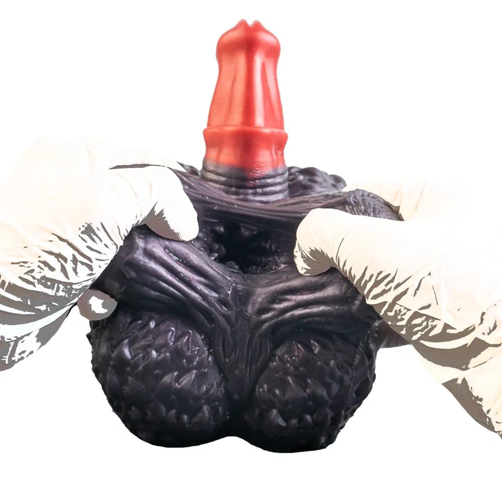 Dark violet-black nodular primate fantasy masturbator with red shaft, photo 9