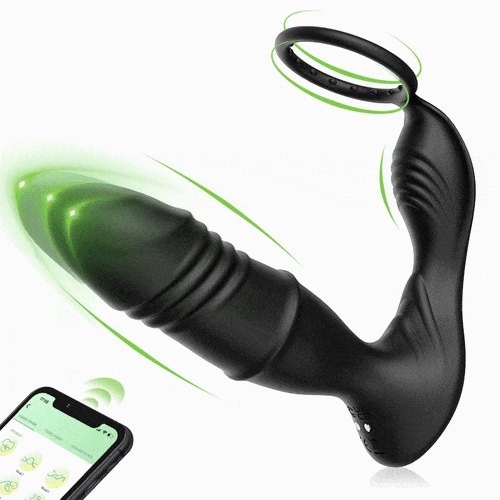 Black prostate massager with cock ring, photo 1