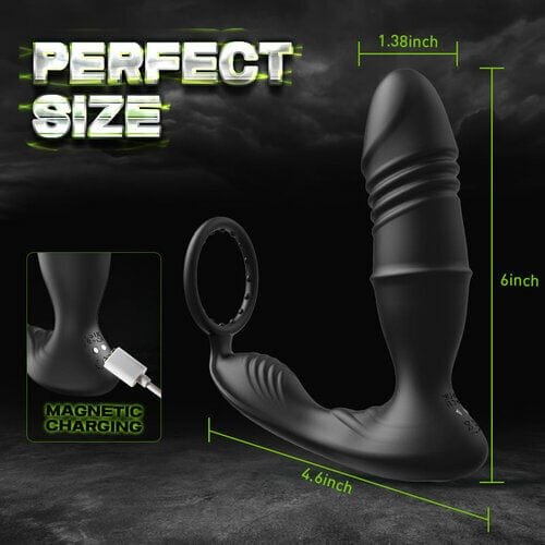 Black prostate massager with cock ring, photo 2