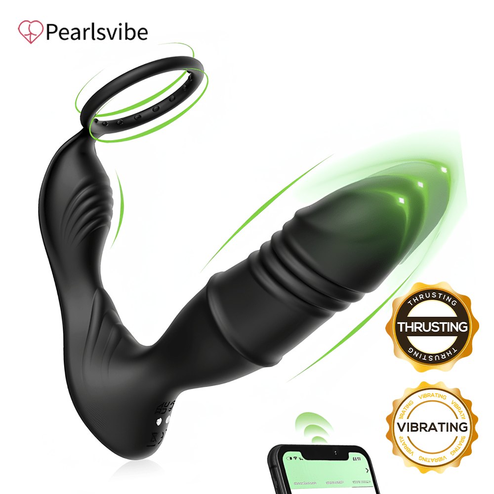 Black prostate massager with cock ring, photo 8