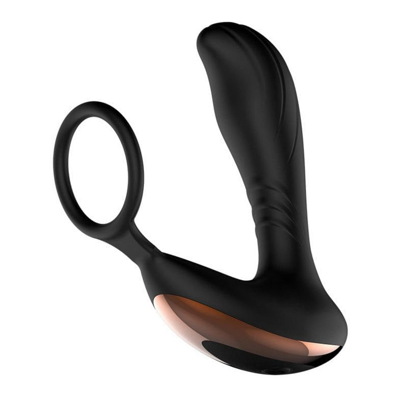 Black silicone prostate massager with cock ring, photo 2