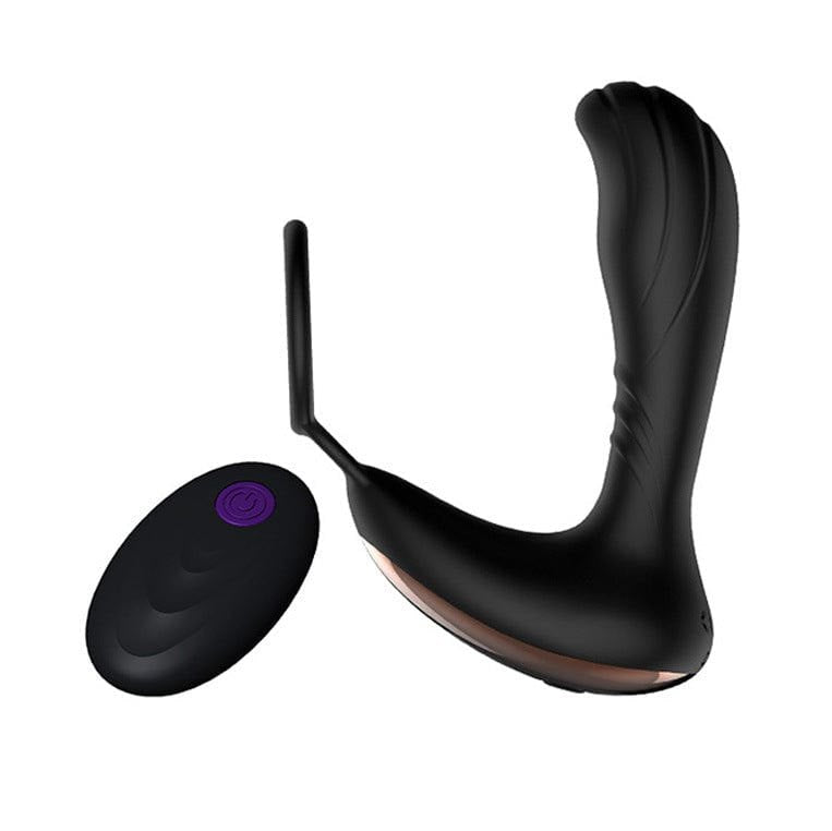 Black silicone prostate massager with cock ring, photo 3