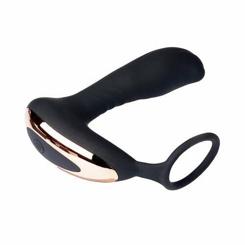 Black silicone prostate massager with cock ring, photo 4