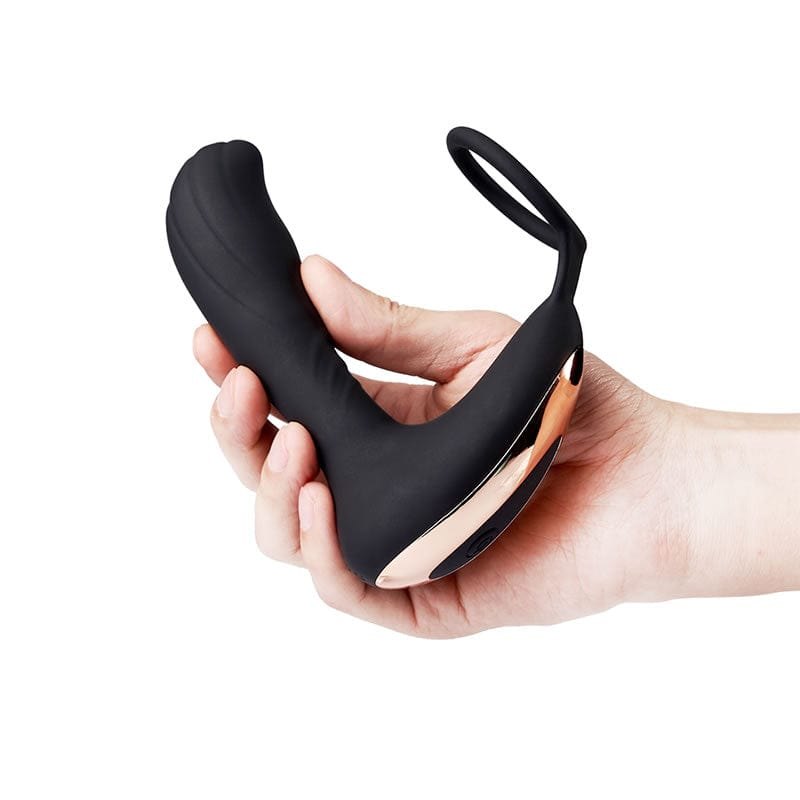 Black silicone prostate massager with cock ring, photo 5