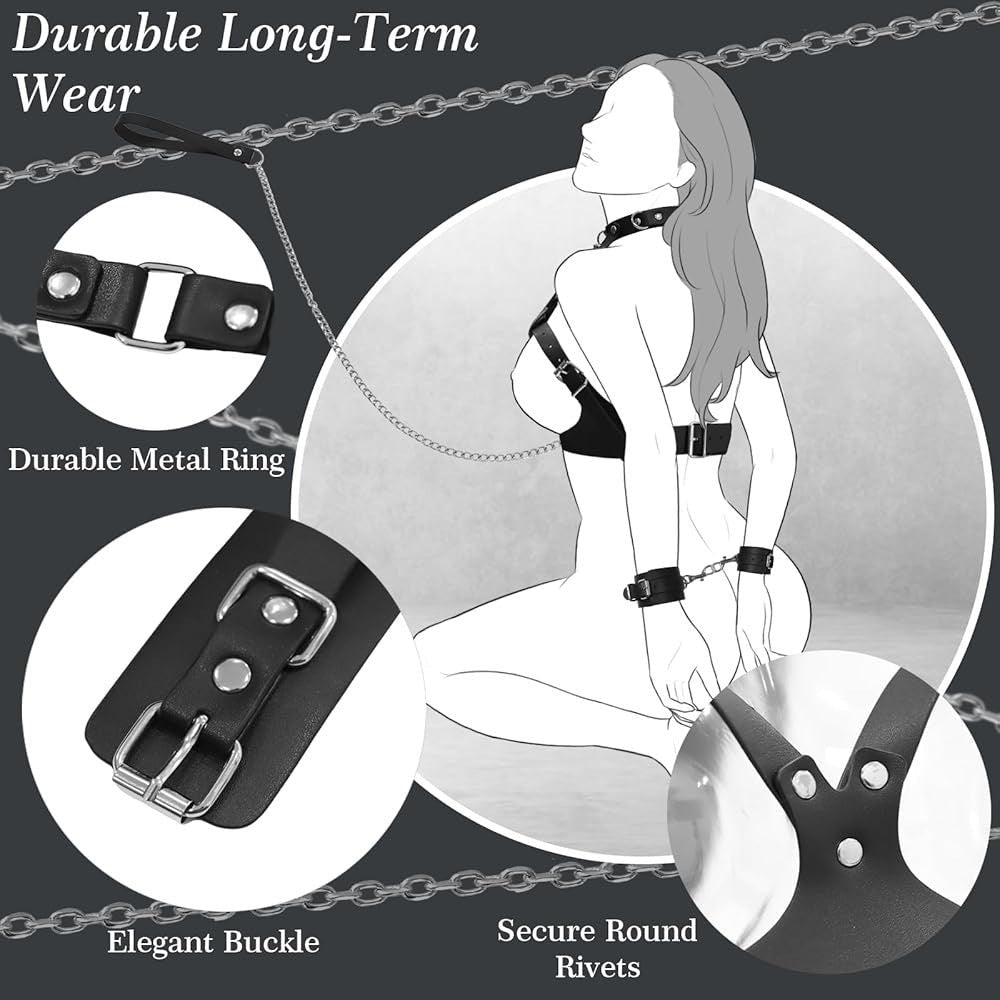 Black PU leather chest harness bondage set, photo 3