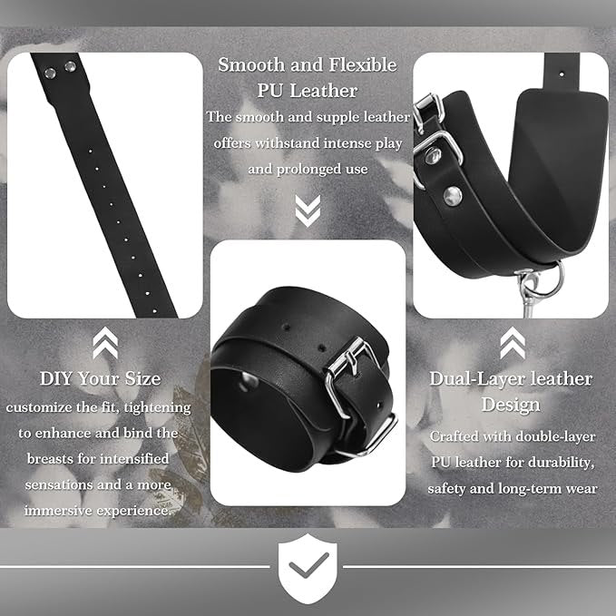 Black PU leather chest harness bondage set, photo 4