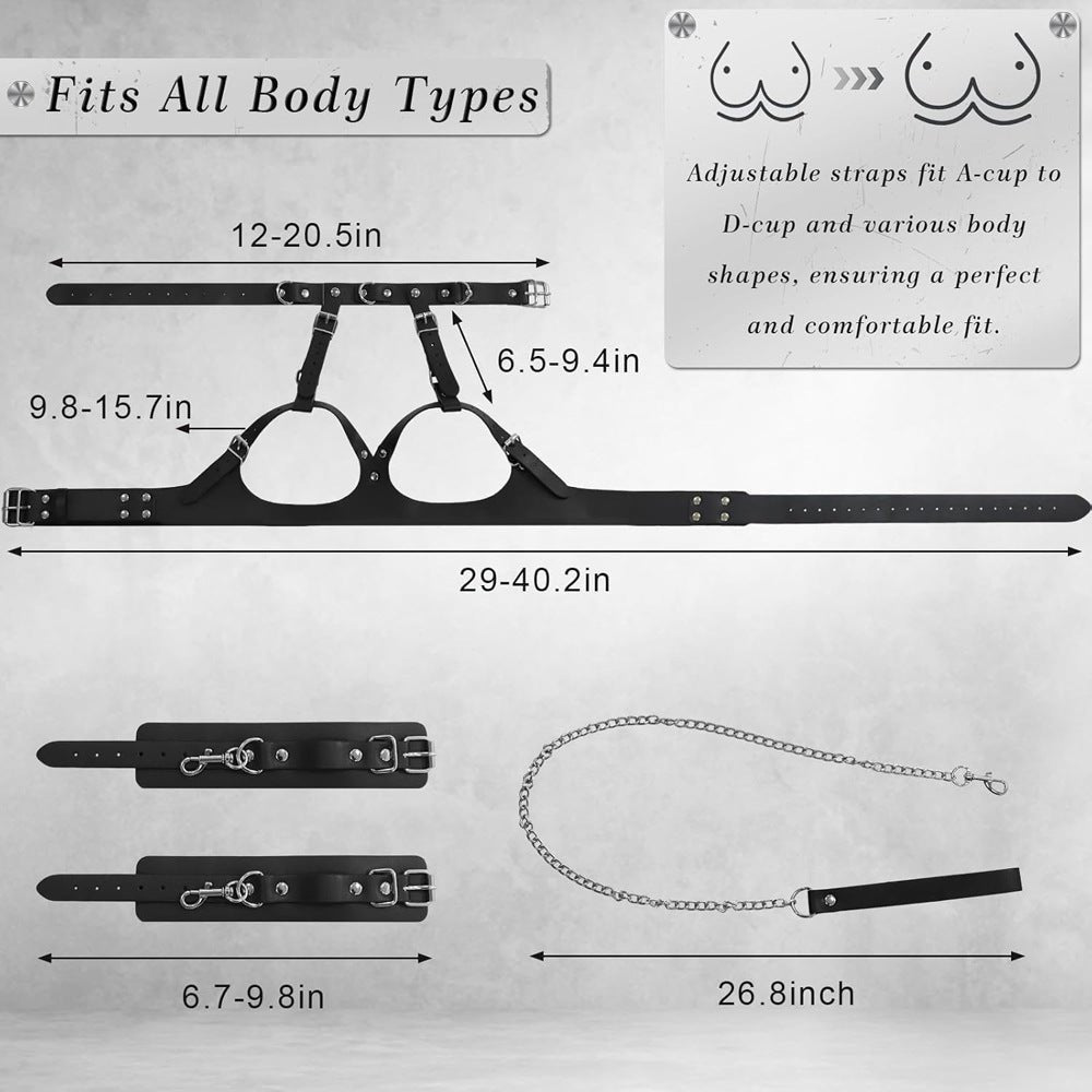 Black PU leather chest harness bondage set, photo 5