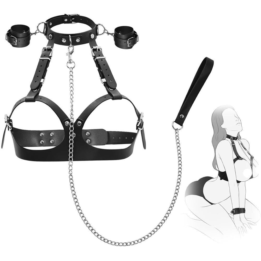 Black PU leather chest harness bondage set, photo 6