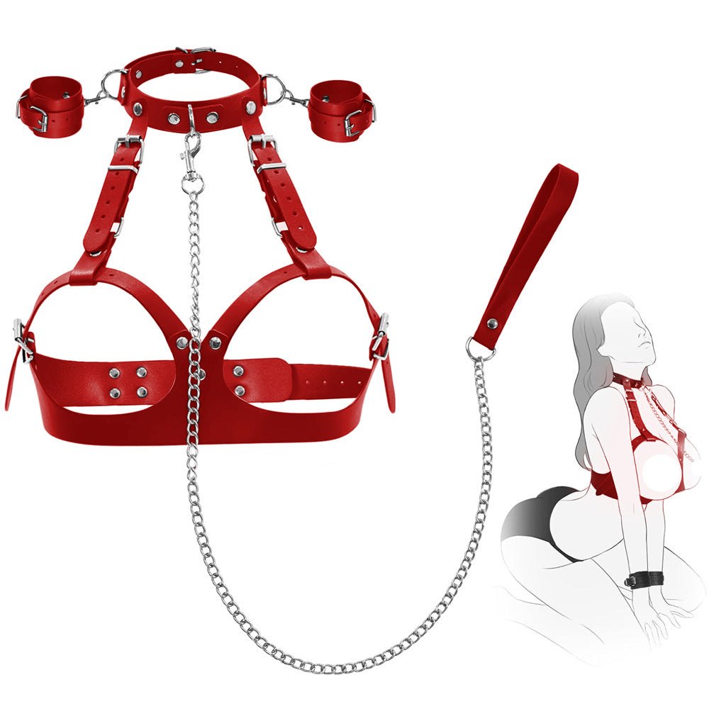 Black PU leather chest harness bondage set, photo 7