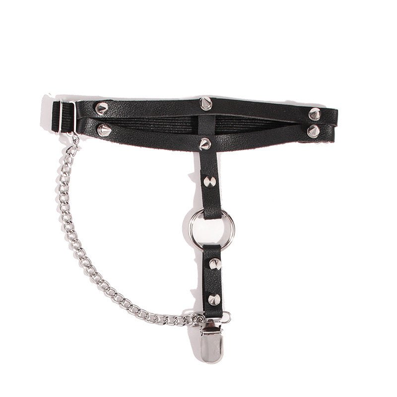Black punk chain rivet leg garter accessory