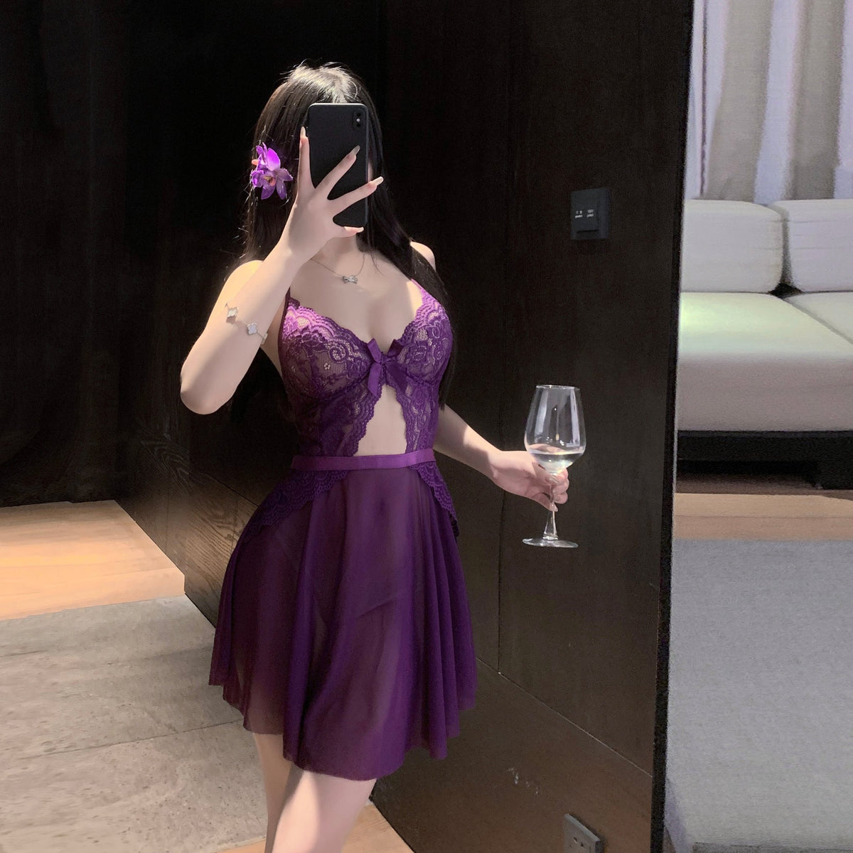 Bowknot ruffle mesh nightdress, photo 4