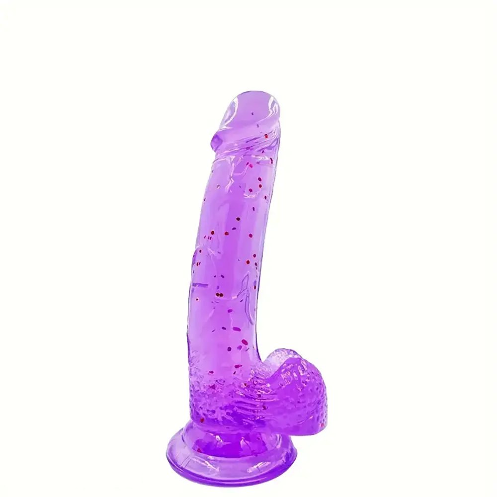 Purple confetti jelly dildo with suction cup base, photo 1