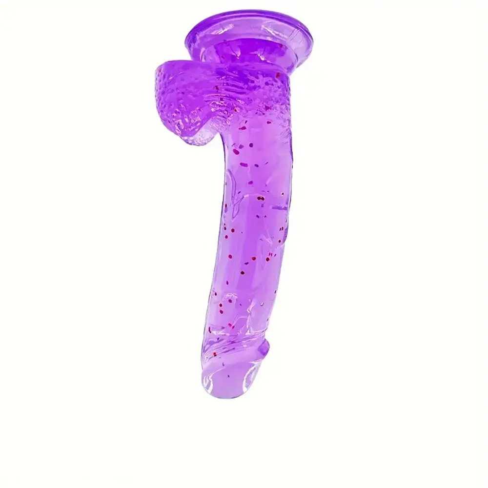 Purple confetti jelly dildo with suction cup base, photo 3