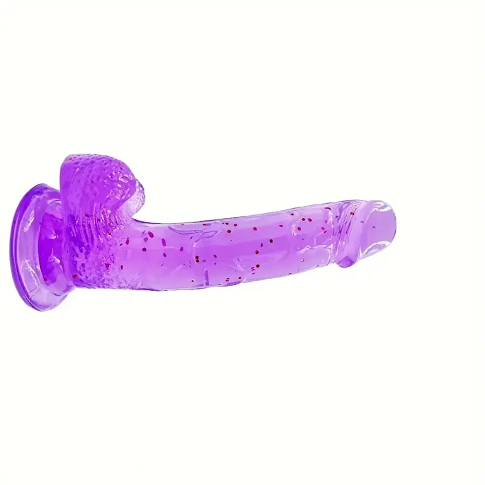 Purple confetti jelly dildo with suction cup base, photo 4