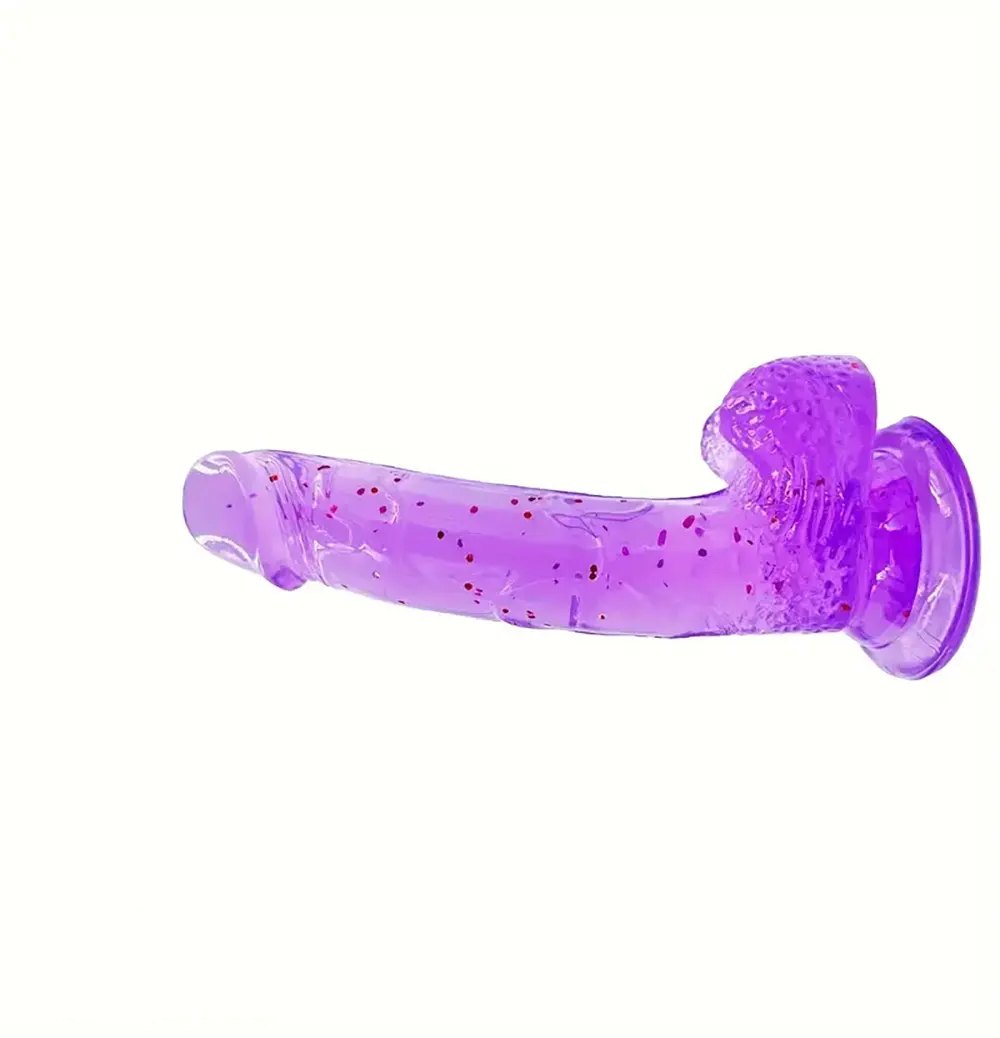 Purple confetti jelly dildo with suction cup base, photo 5