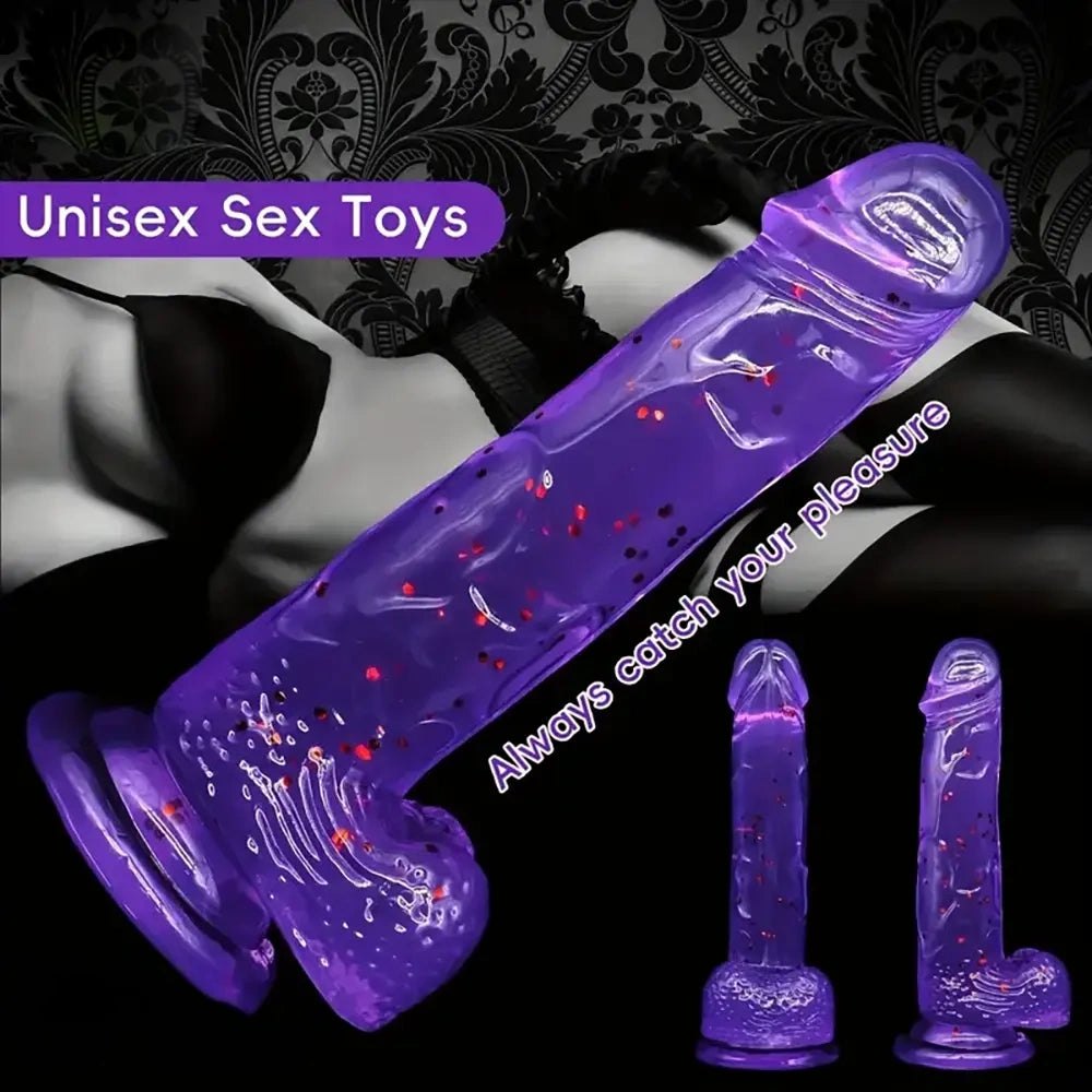 Translucent purple glitter pvc dildo, photo 5