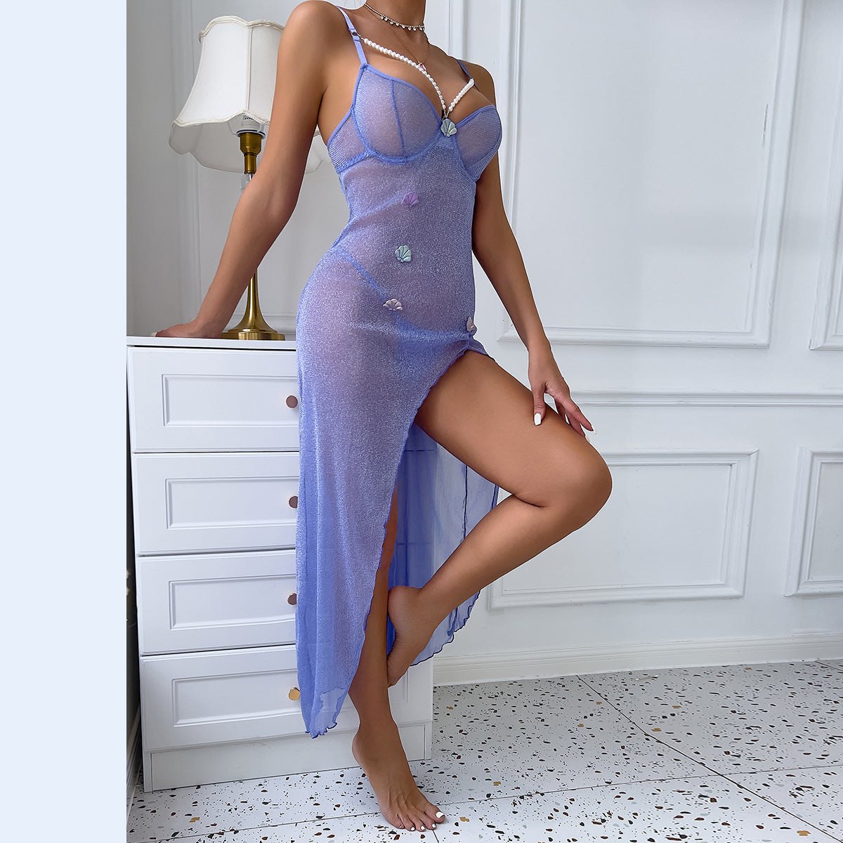 Purple high waist slit suspender dress, photo 2