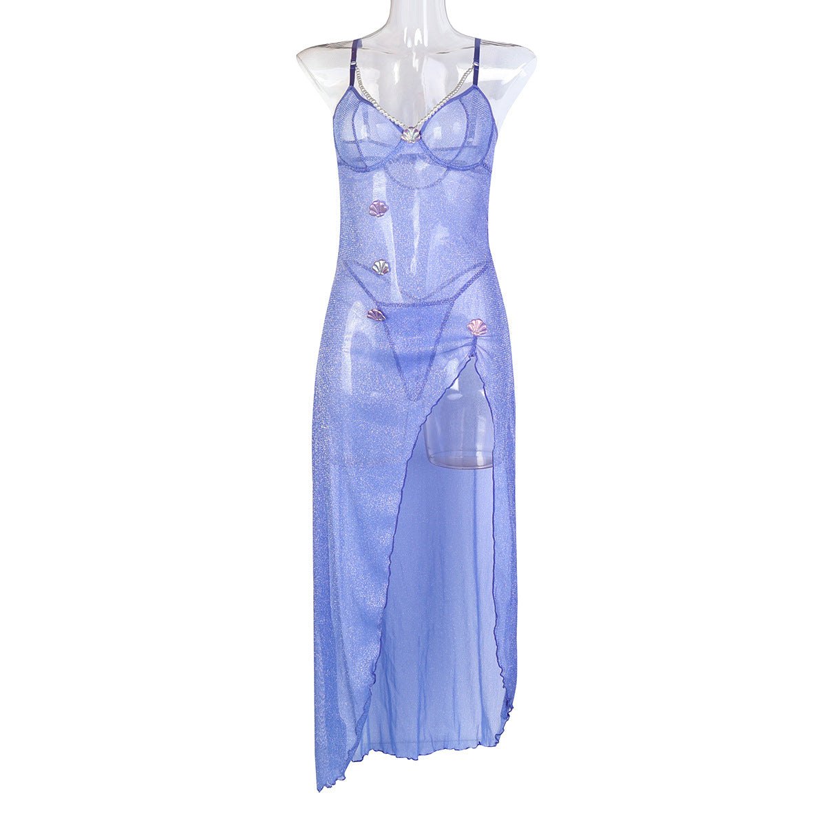 Purple high waist slit suspender dress, photo 6