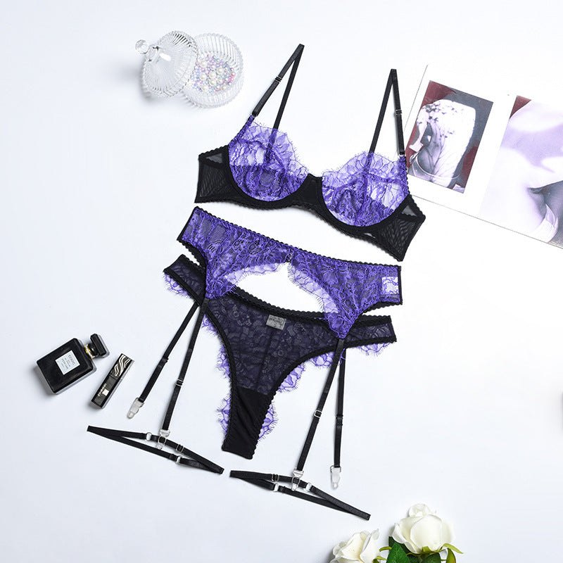 Purple patchwork underwire lace bra, photo 4