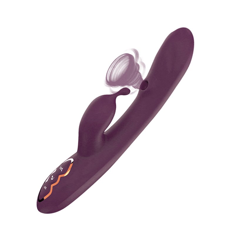 Purple rabbit vibrator with suction arm and curved shaft, photo 1