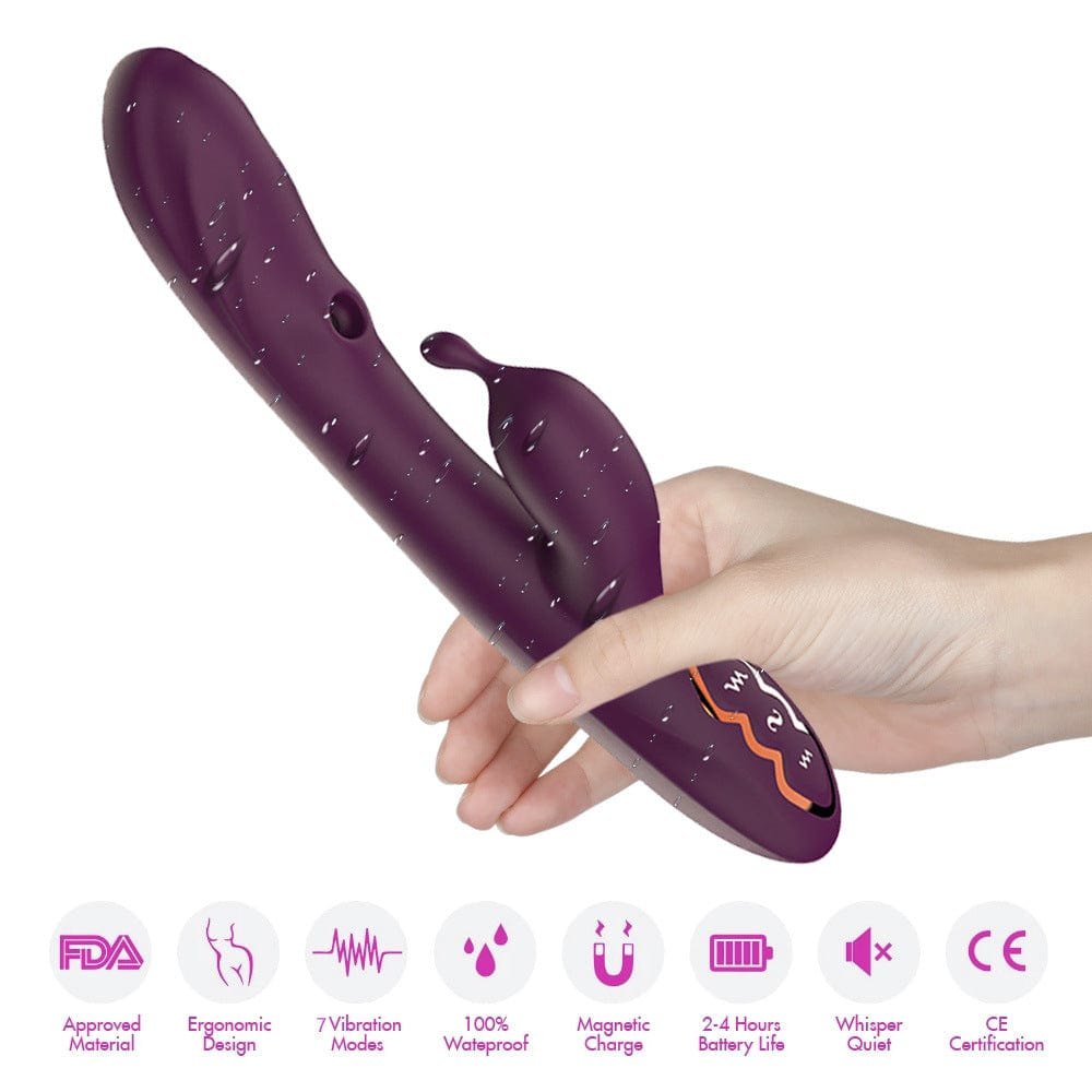 Purple rabbit vibrator with suction arm and curved shaft, photo 2