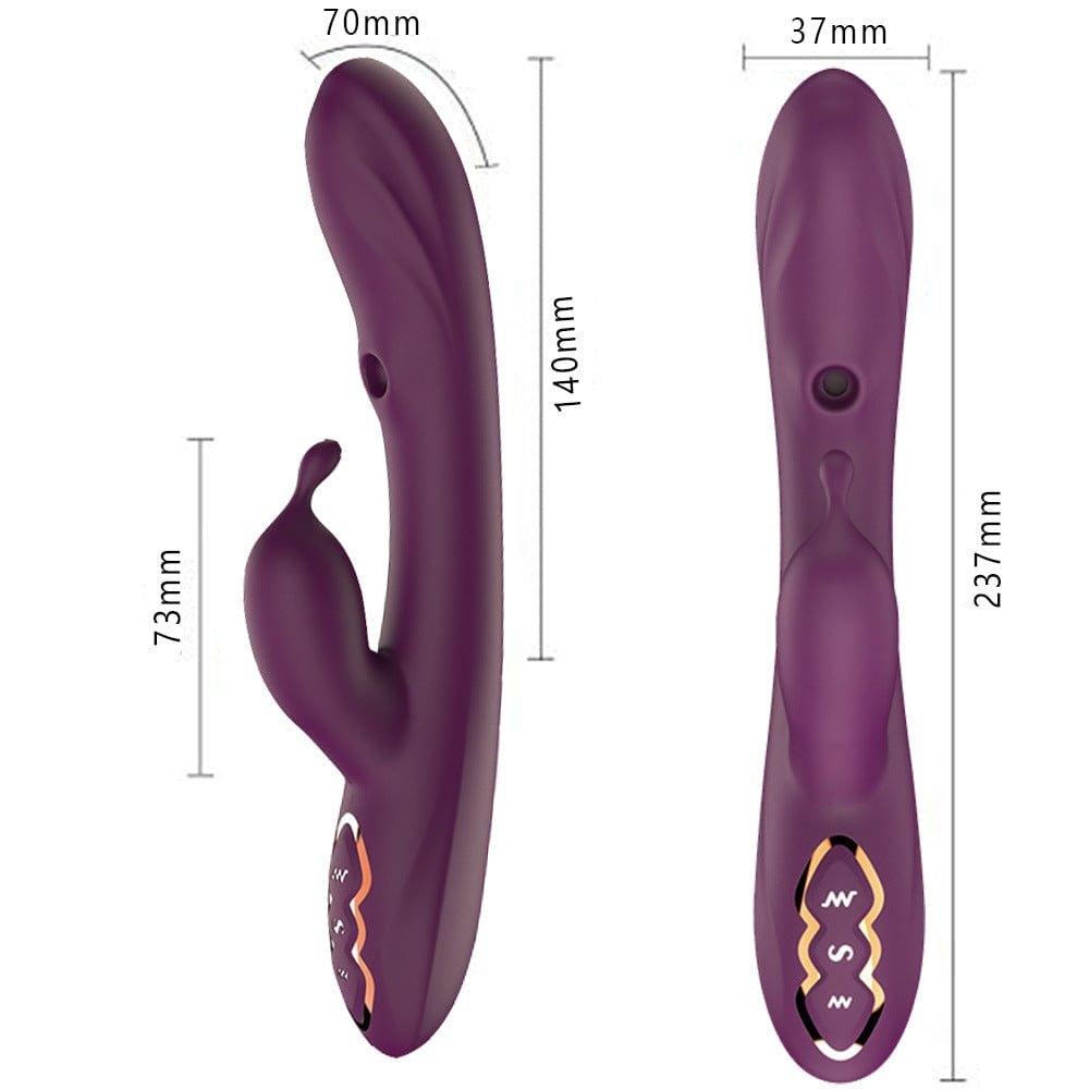 Purple rabbit vibrator with suction arm and curved shaft, photo 3