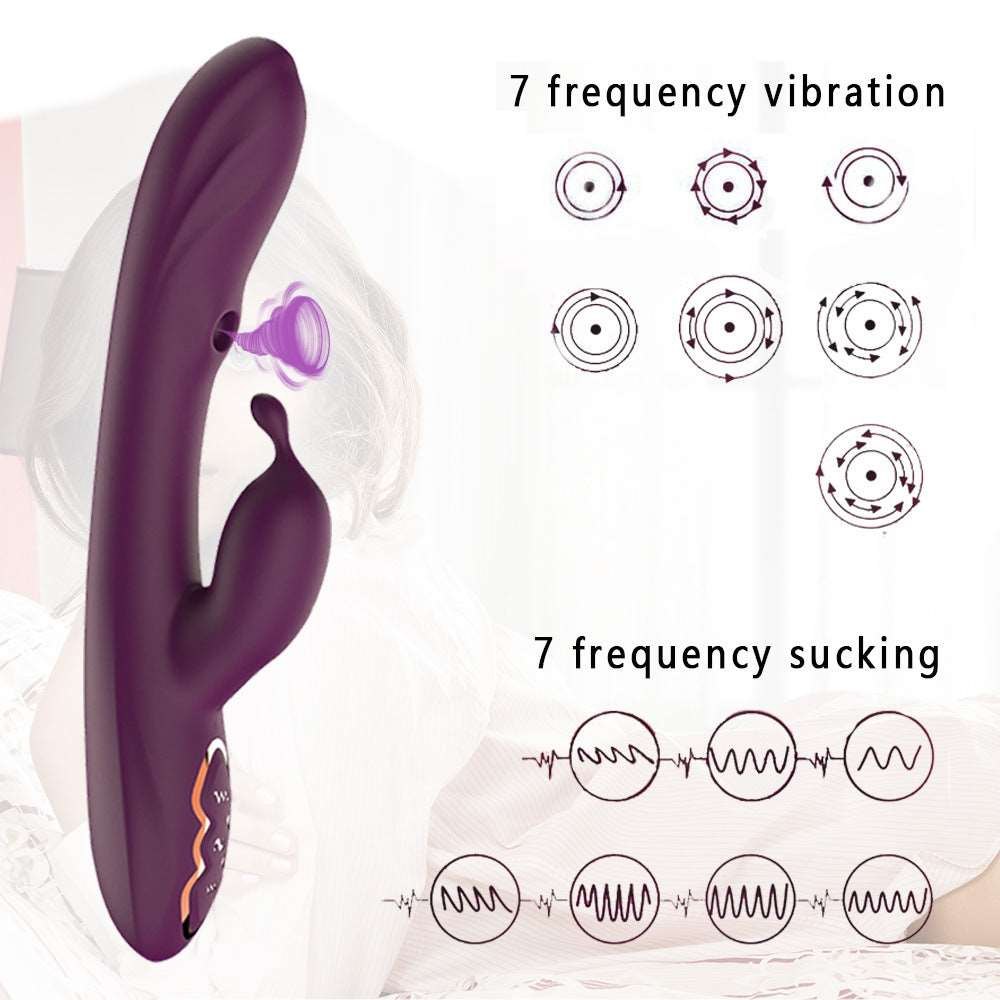 Purple rabbit vibrator with suction arm and curved shaft, photo 4