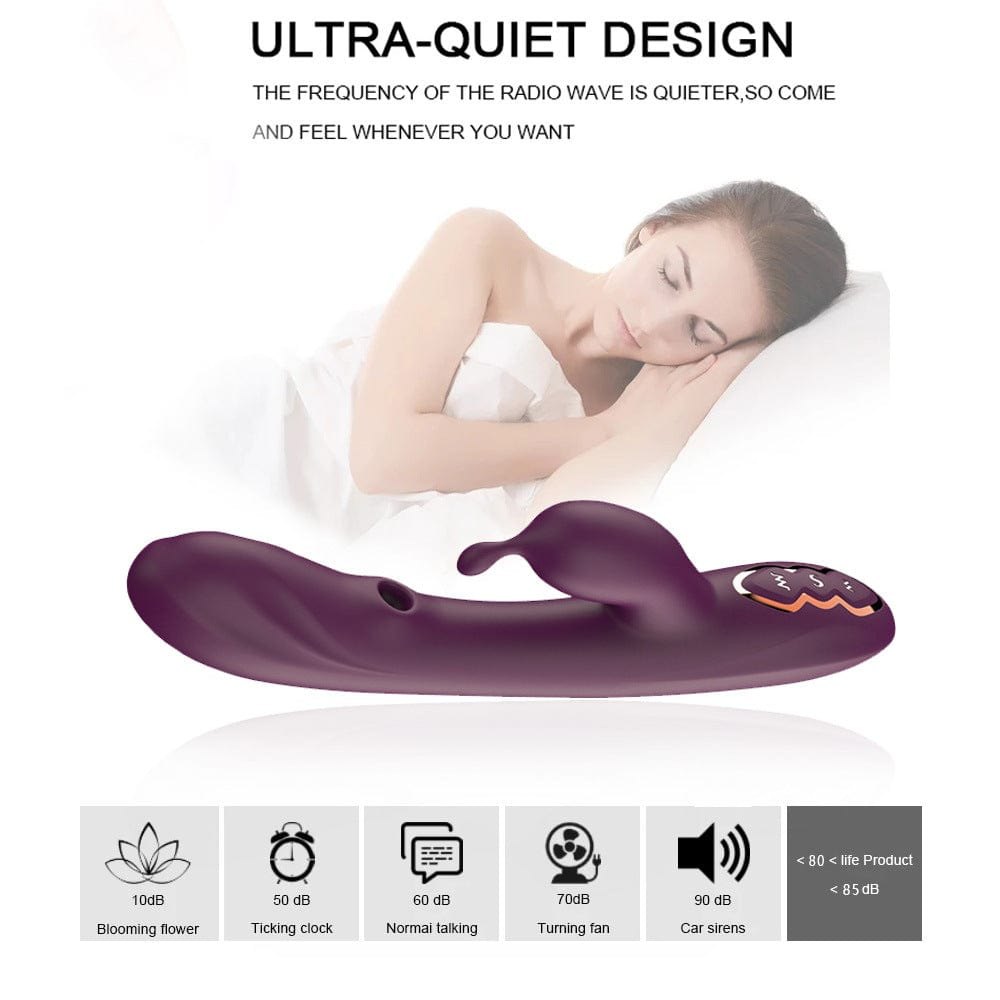 Purple rabbit vibrator with suction arm and curved shaft, photo 5