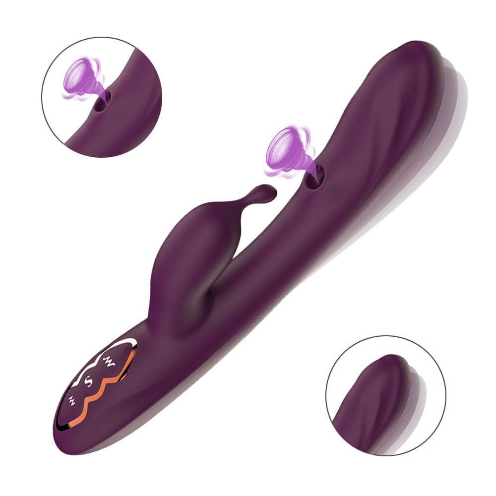 Purple rabbit vibrator with suction arm and curved shaft, photo 6
