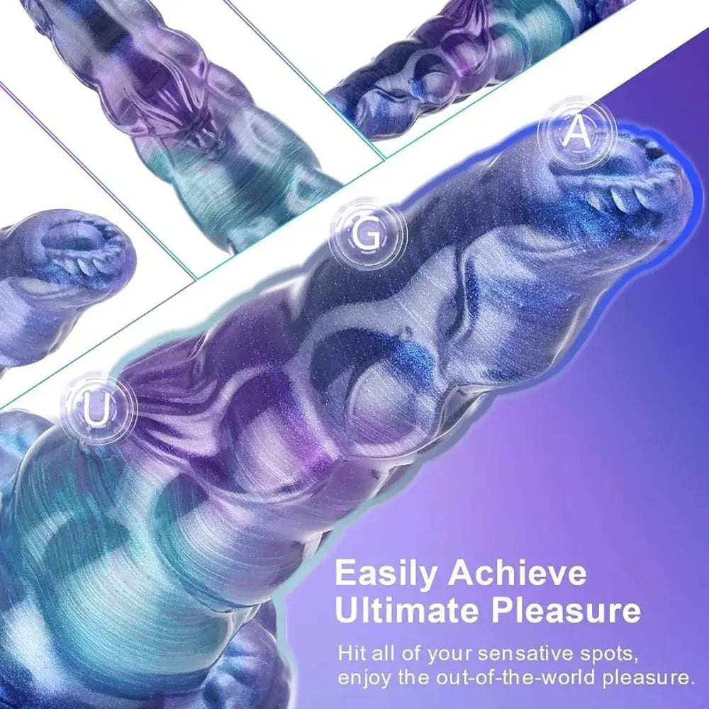 Purple and teal bumpy fantasy dildo, photo 2