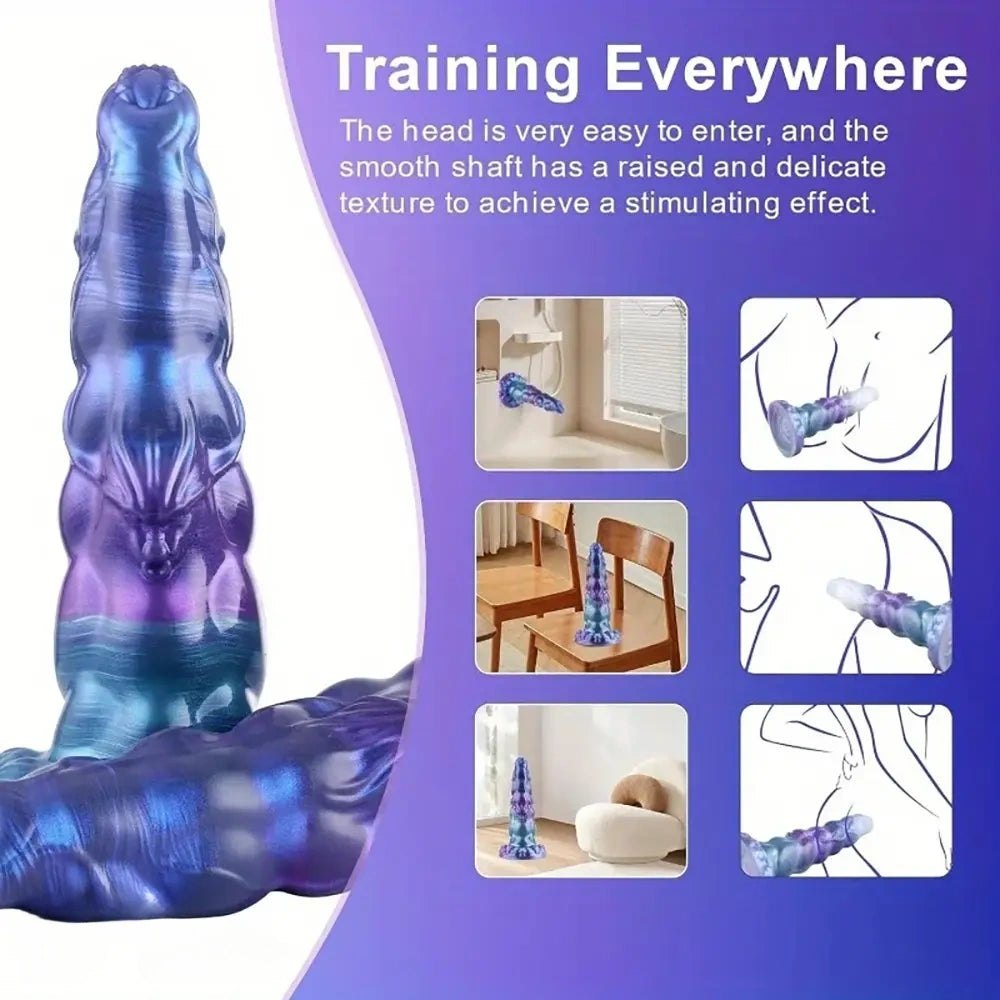 Purple and teal bumpy fantasy dildo, photo 3