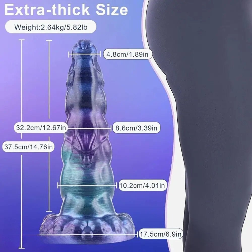 Purple and teal bumpy fantasy dildo, photo 4